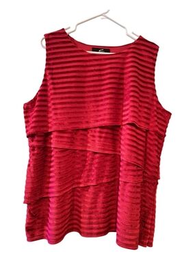 GNW Velvet Ruffle Textured Sleeveless Top Red  Size 2X